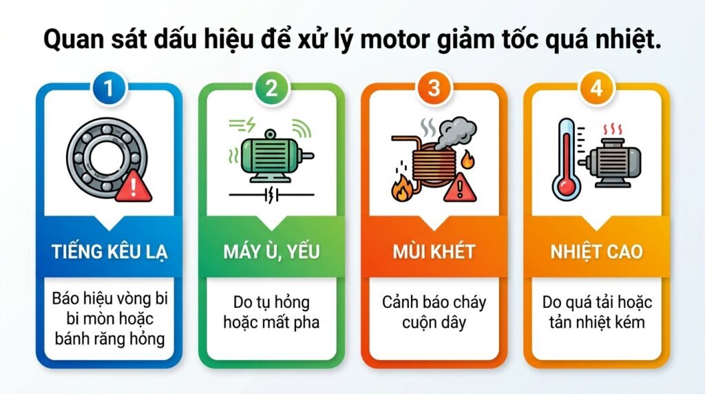 Quan sát dấu hiệu để xử lý motor giảm tốc quá nhiệt.