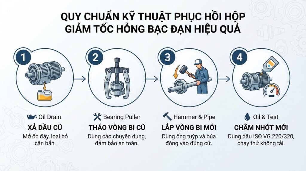 Quy chuẩn kỹ thuật phục hồi hộp giảm tốc hỏng bạc đạn hiệu quả.