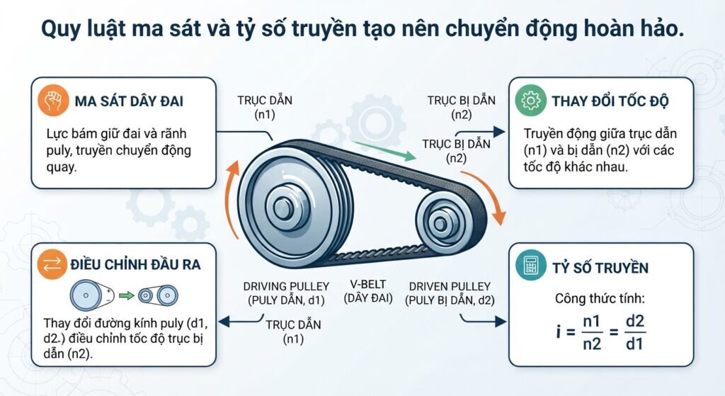 Quy luật ma sát và tỷ số truyền tạo nên chuyển động hoàn hảo.