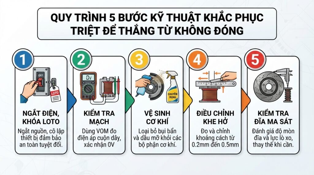 Quy trình 5 bước kỹ thuật khắc phục triệt để thắng từ không đóng.