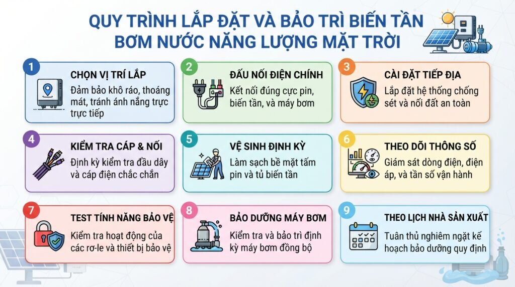 Quy trình lắp đặt và bảo trì biến tần bơm nước năng lượng mặt trời.