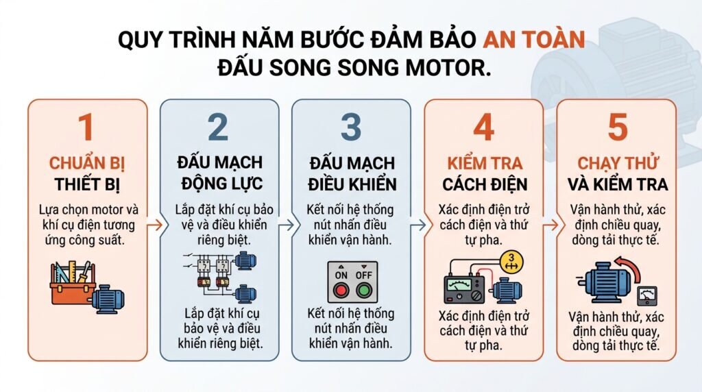 Quy trình năm bước đảm bảo an toàn đấu song song motor.
