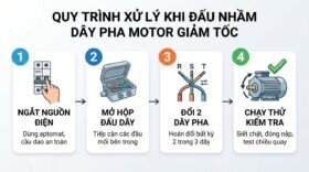 Quy trình xử lý khi đấu nhầm dây pha motor giảm tốc.