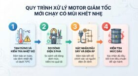 Quy trình xử lý motor giảm tốc mới chạy có mùi khét nhẹ.