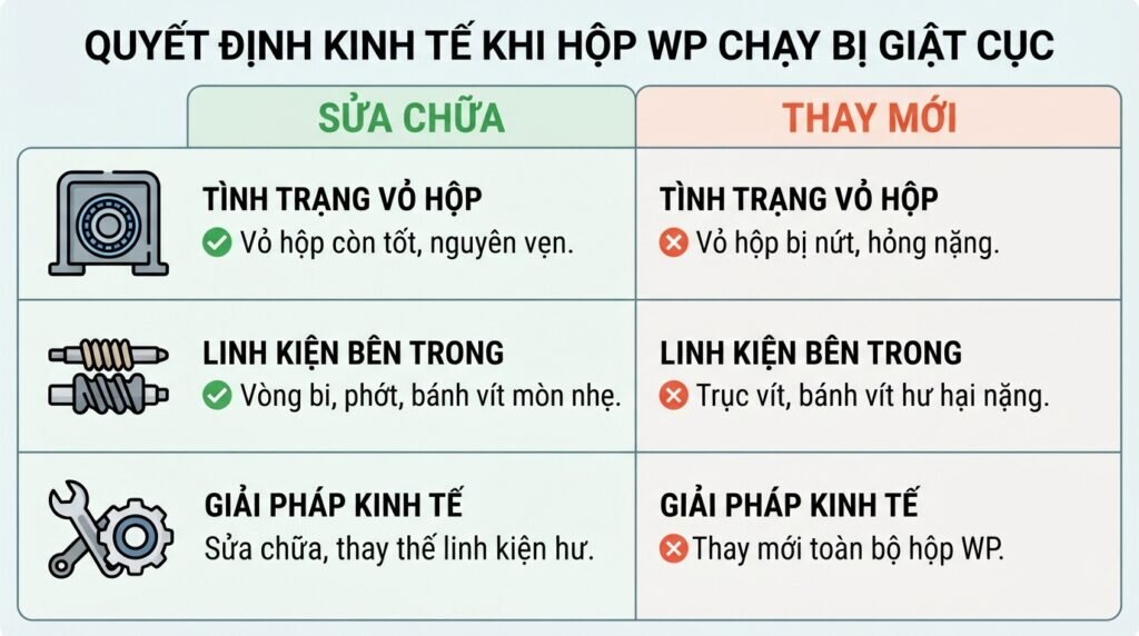 Quyết định kinh tế khi hộp WP chạy bị giật cục.