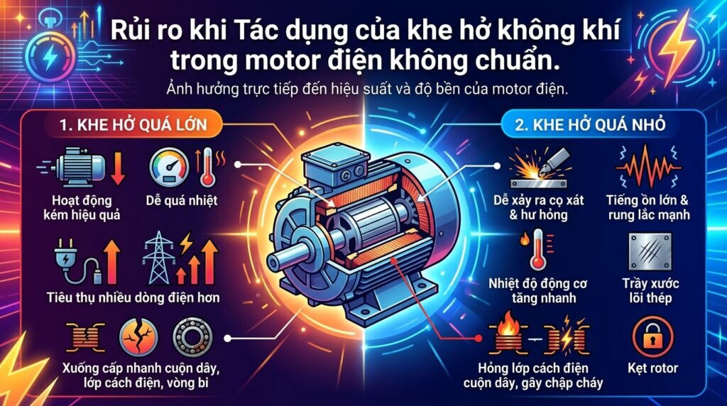 Rủi ro khi Tác dụng của khe hở không khí trong motor điện không chuẩn.