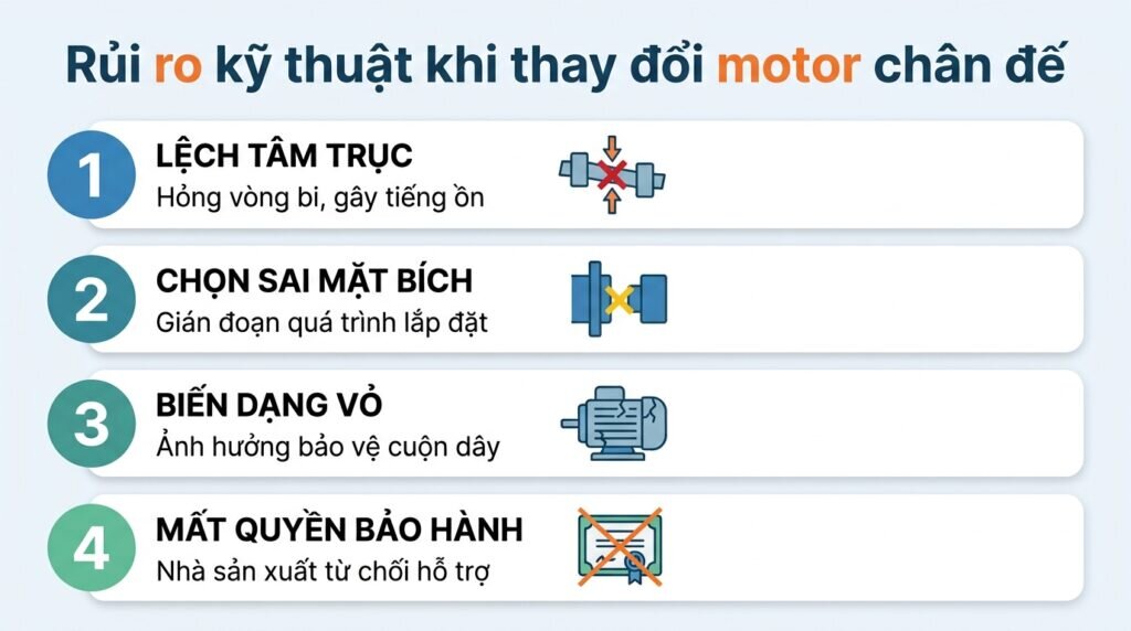 Rủi ro kỹ thuật khi thay đổi motor chân đế.