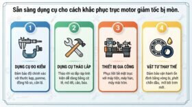 Sẵn sàng dụng cụ cho cách khắc phục trục motor giảm tốc bị mòn.