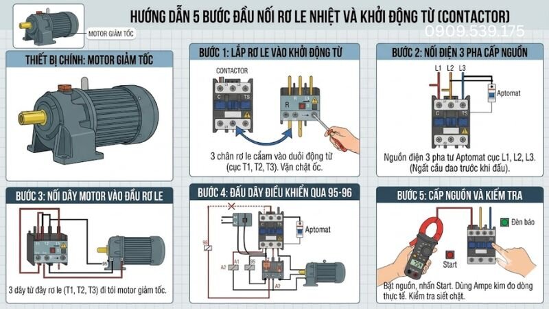 Sơ đồ đấu rơ le nhiệt với khởi động từ