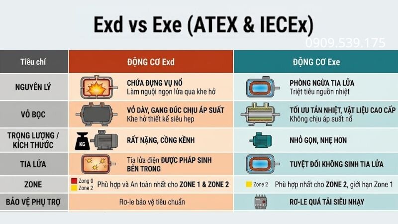 So sánh sự khác biệt motor phòng nổ EXD và EXE