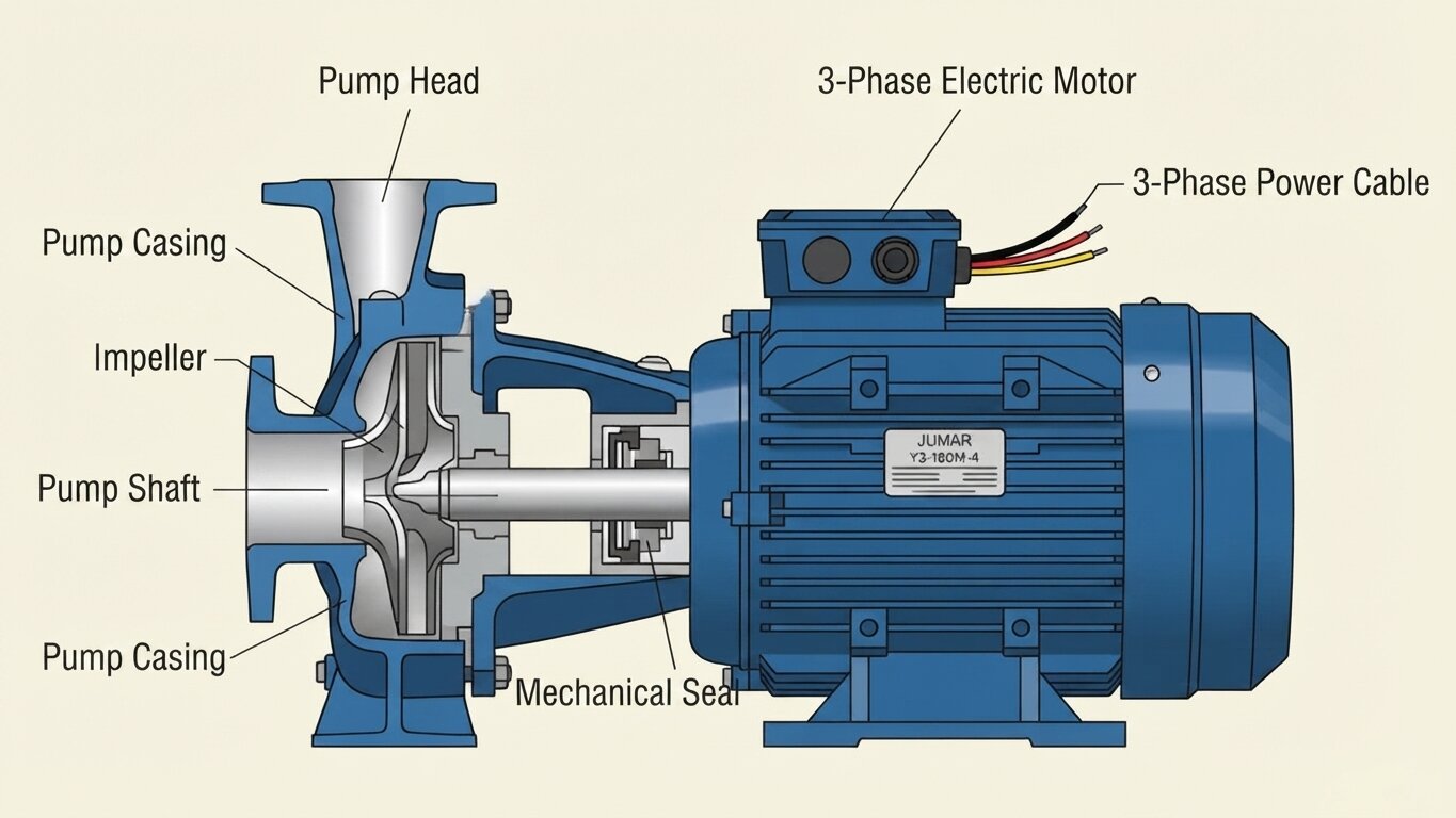 Structure of a 3-phase water pump
