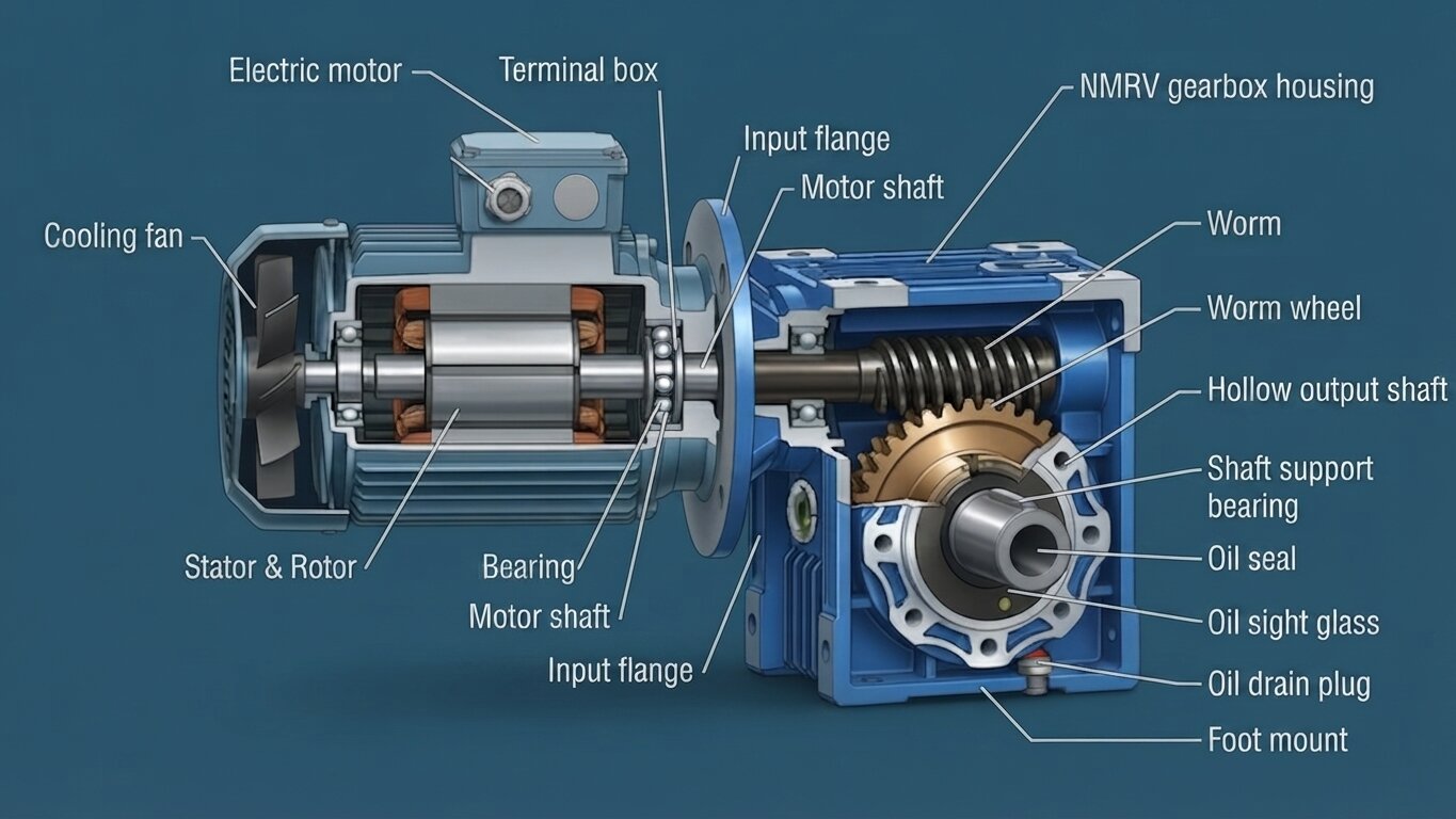 Structure of the NMRV gear motor