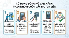 Sử dụng đồng hồ vạn năng phân nhóm cuộn dây motor điện.