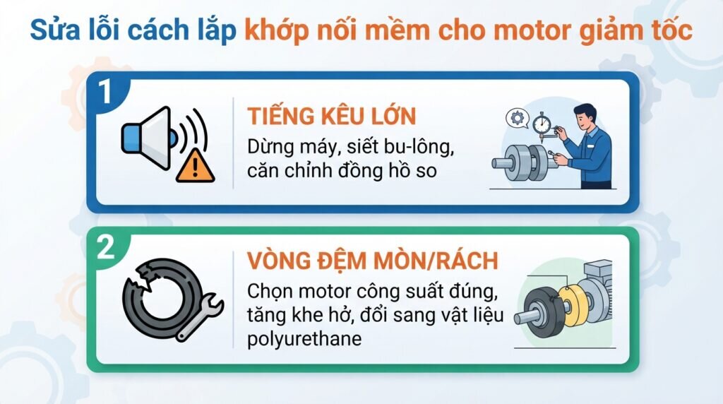 Sửa lỗi cách lắp khớp nối mềm cho motor giảm tốc.