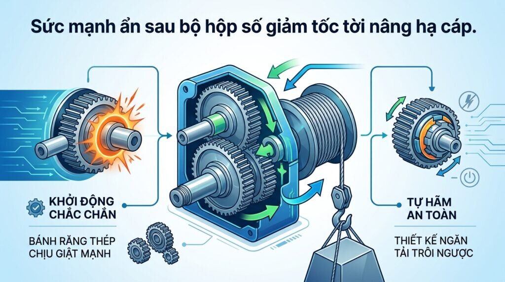 Sức mạnh ẩn sau bộ hộp số giảm tốc tời nâng hạ cáp.