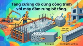 Tăng cường độ cứng công trình với máy đầm rung bê tông.