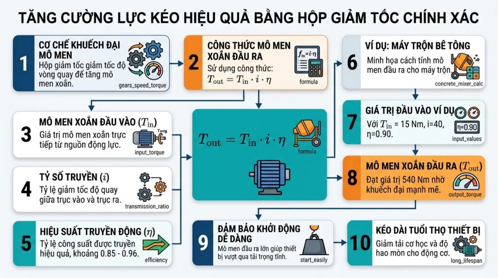 Tăng cường lực kéo hiệu quả bằng hộp giảm tốc chính xác.