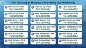 Tham khảo bảng giá khắc phục biến tần không chạy khi bấm chạy.