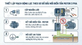 Thiết lập mạch động lực theo sơ đồ đấu nối biến tần motor 3 pha.