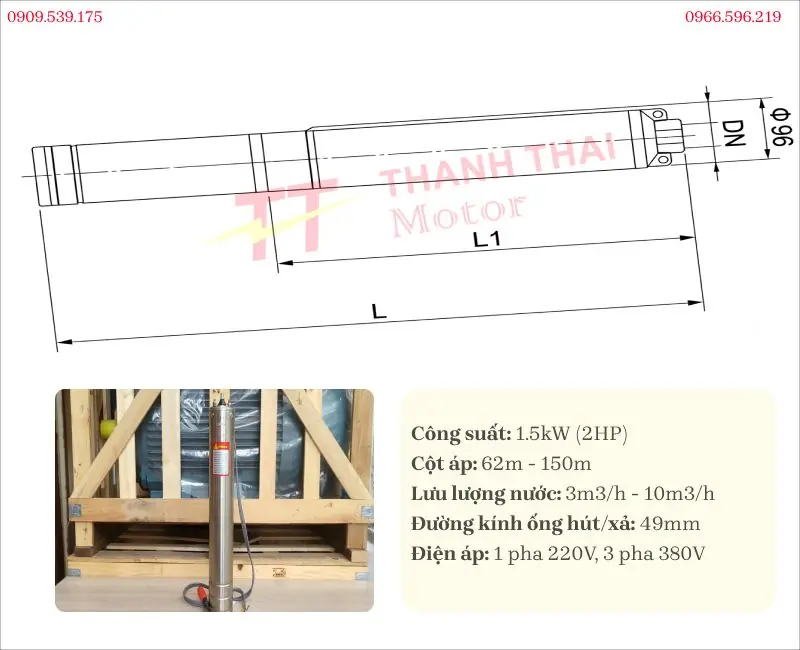 Thông số kỹ thuật và bản vẽ máy bơm hoả tiễn 1.5kW 2Hp