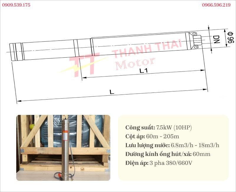 Thông số kỹ thuật và bản vẽ máy bơm hoả tiễn 7.5kW 10Hp