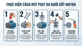 Thực hiện cách rút puly ra khỏi cốt motor.