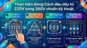 Thực hiện đúng Cách đấu dây từ 220V sang 380V chuẩn kỹ thuật.