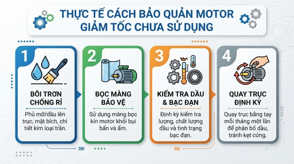 Thực tế cách bảo quản motor giảm tốc chưa sử dụng.