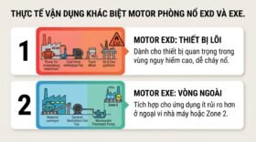 Thực tế vận dụng khác biệt motor phòng nổ exd và exe.