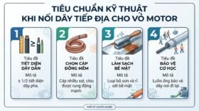Tiêu chuẩn kỹ thuật khi nối dây tiếp địa cho vỏ motor.