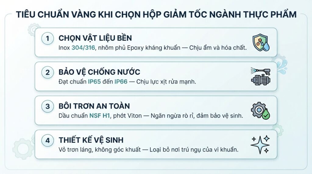 Tiêu chuẩn vàng khi chọn hộp giảm tốc ngành thực phẩm.