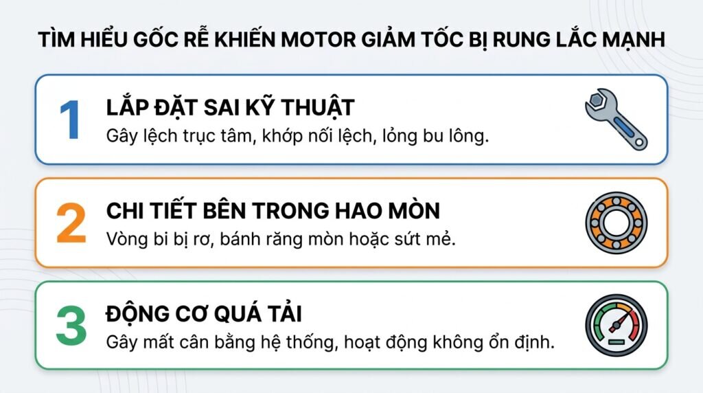 Tìm hiểu gốc rễ khiến motor giảm tốc bị rung lắc mạnh.