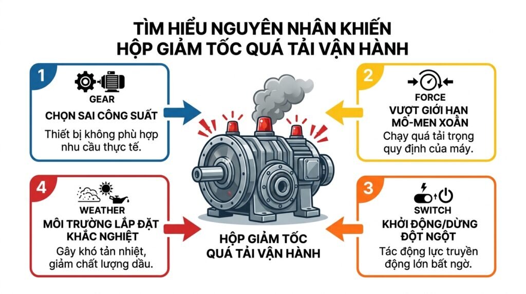 Tìm hiểu nguyên nhân khiến hộp giảm tốc quá tải vận hành.