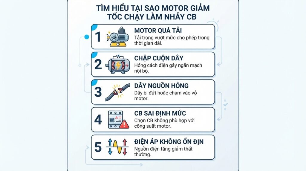 Tìm hiểu tại sao motor giảm tốc chạy làm nhảy CB.