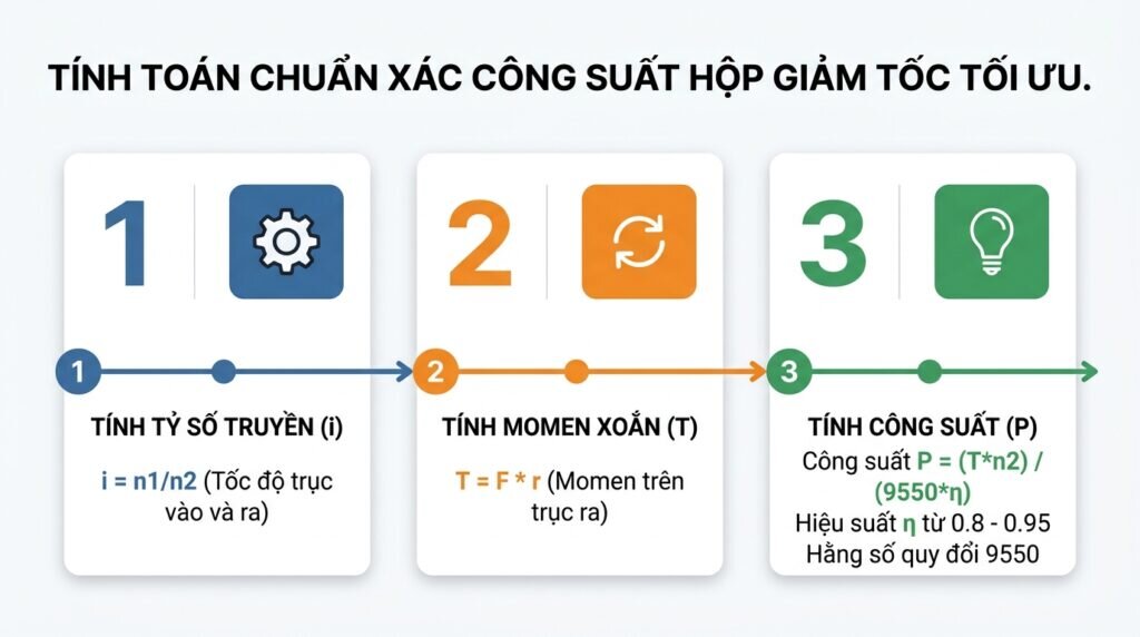Tính toán chuẩn xác công suất hộp giảm tốc tối ưu.