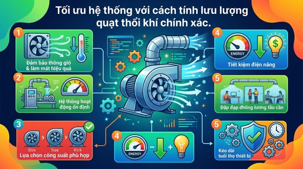 Tối ưu hệ thống với cách tính lưu lượng quạt thổi khí chính xác.