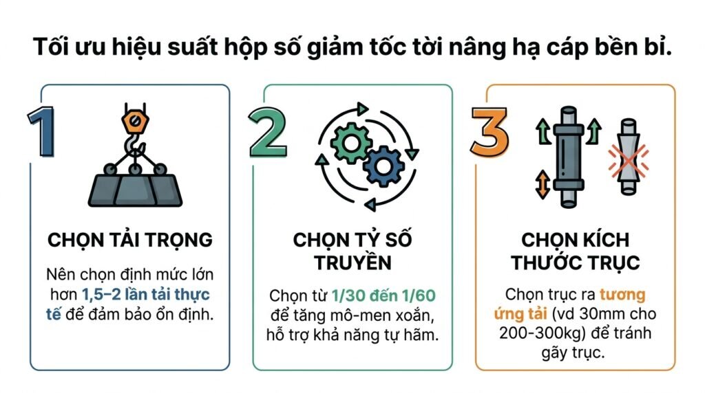 Tối ưu hiệu suất hộp số giảm tốc tời nâng hạ cáp bền bỉ.