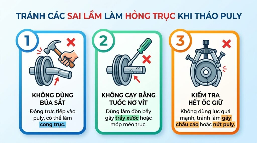 Tránh các sai lầm làm hỏng trục khi tháo puly.