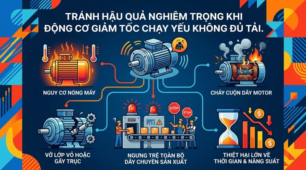 Tránh hậu quả nghiêm trọng khi động cơ giảm tốc chạy yếu không đủ tải.