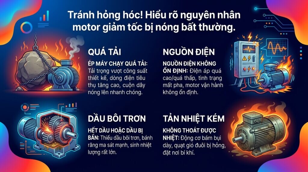 Tránh hỏng hóc! Hiểu rõ nguyên nhân motor giảm tốc bị nóng bất thường.