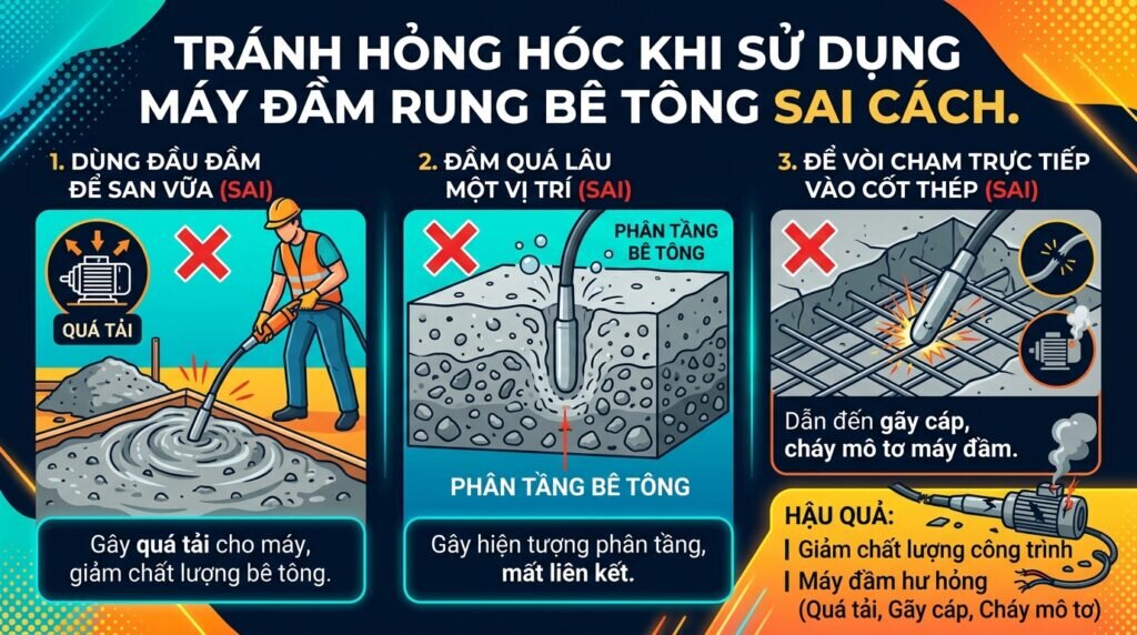 Tránh hỏng hóc khi sử dụng máy đầm rung bê tông sai cách.