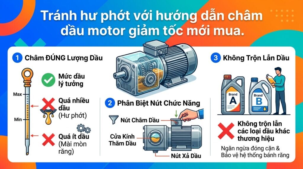 Tránh hư phớt với hướng dẫn châm dầu motor giảm tốc mới mua.