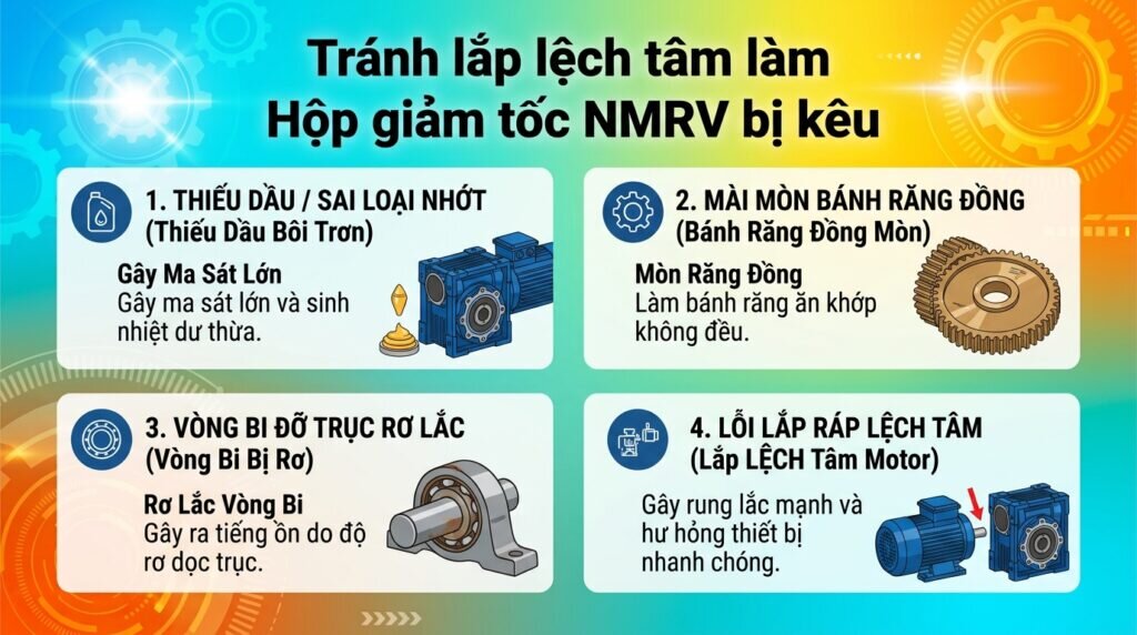 Tránh lắp lệch tâm làm Hộp giảm tốc NMRV bị kêu