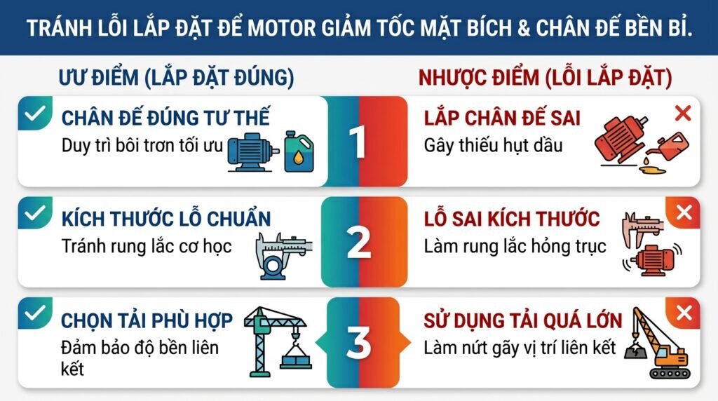 Tránh lỗi lắp đặt để motor giảm tốc mặt bích khác chân đế bền bỉ.
