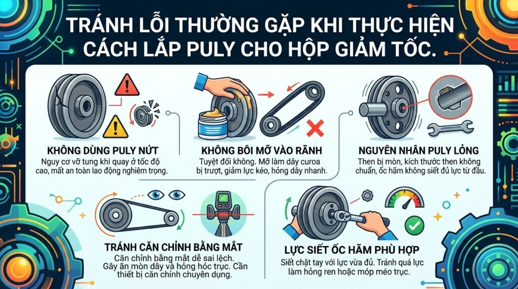 Tránh lỗi thường gặp khi thực hiện cách lắp puly cho hộp giảm tốc.