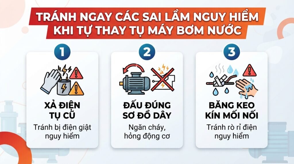 Tránh ngay các sai lầm nguy hiểm khi tự thay tụ máy bơm nước.