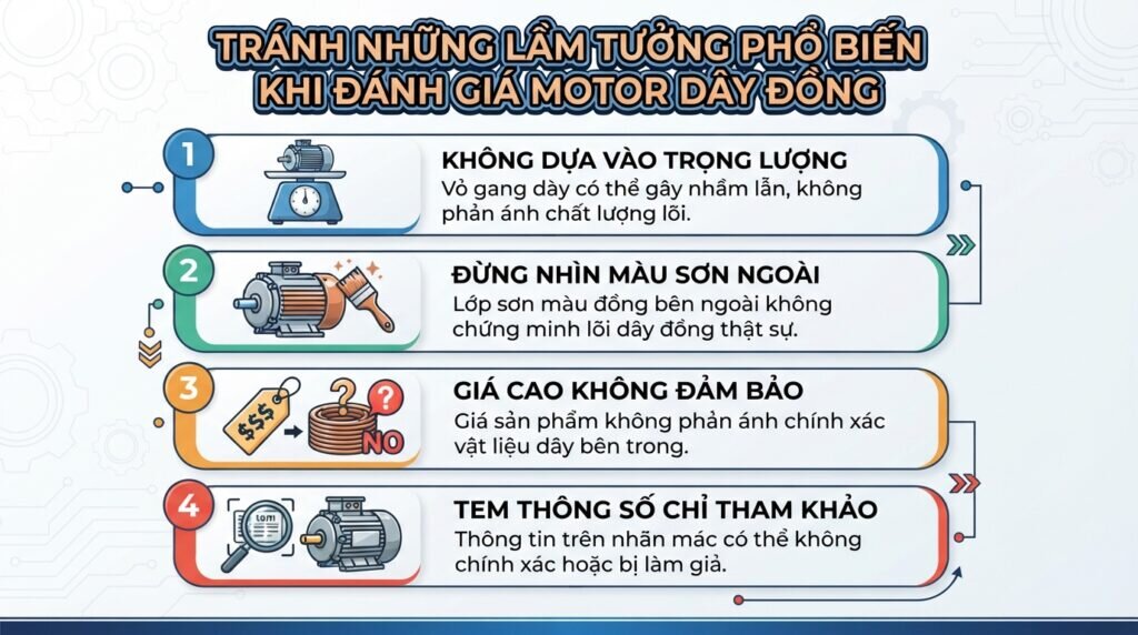 Tránh những lầm tưởng phổ biến khi đánh giá motor dây đồng.