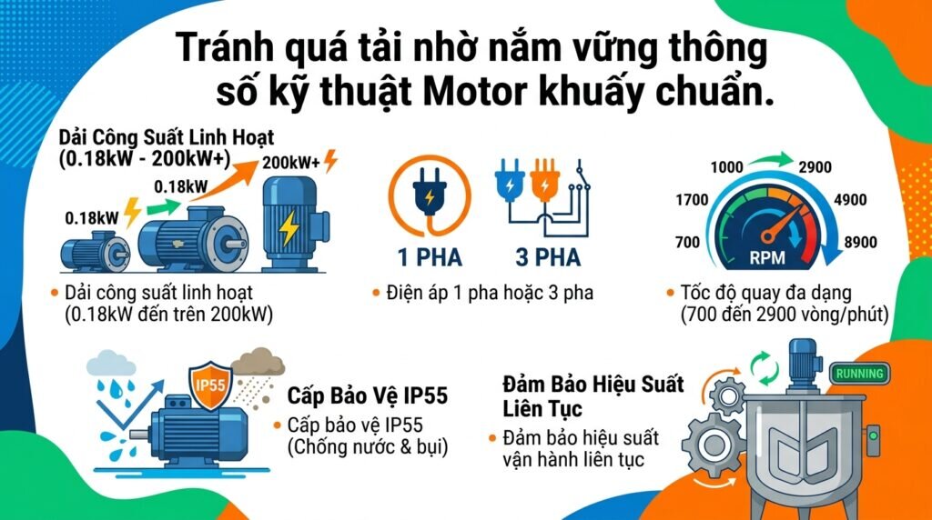 Tránh quá tải nhờ nắm vững thông số kỹ thuật Motor khuấy chuẩn.