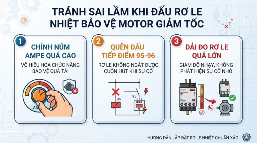 Tránh sai lầm khi đấu rơ le nhiệt bảo vệ motor giảm tốc.