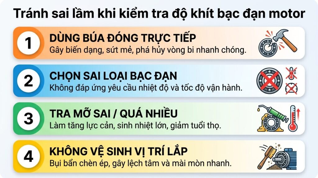 Tránh sai lầm khi kiểm tra độ khít bạc đạn motor.